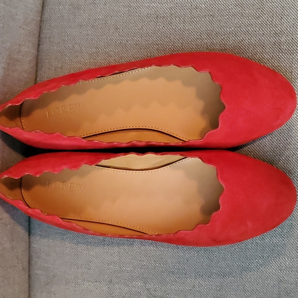 J Crew Red Suede Flats 8.5